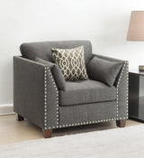 34" Charcoal And Brown Linen Arm Chair - Homeroots - Flyclothing LLC