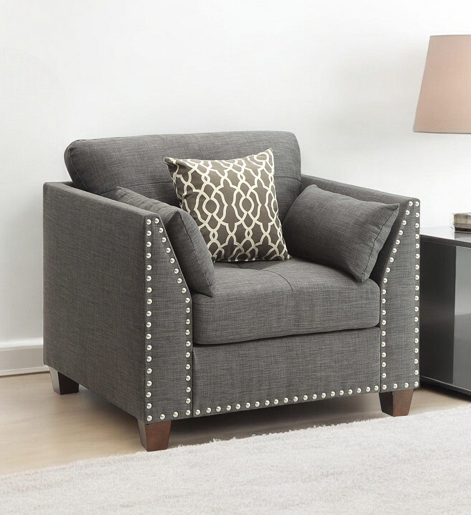 34" Charcoal And Brown Linen Arm Chair - Homeroots - Flyclothing LLC