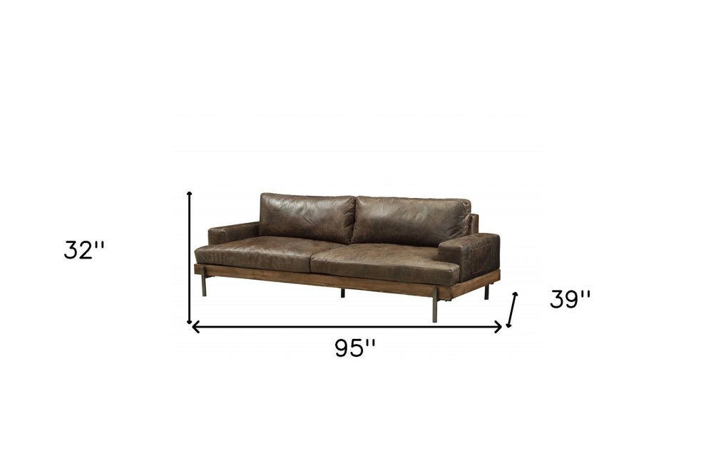 95" Chocolate Top Grain Leather Sofa With Black Legs - Homeroots