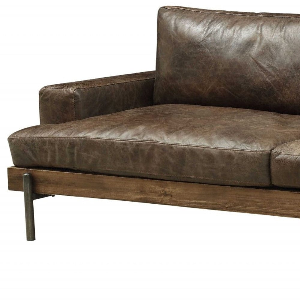 95" Chocolate Top Grain Leather Sofa With Black Legs - Homeroots - Flyclothing LLC