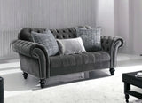 79" Gray And Black Velvet Loveseat and Toss Pillows - Homeroots
