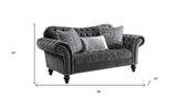 79" Gray And Black Velvet Loveseat and Toss Pillows - Homeroots