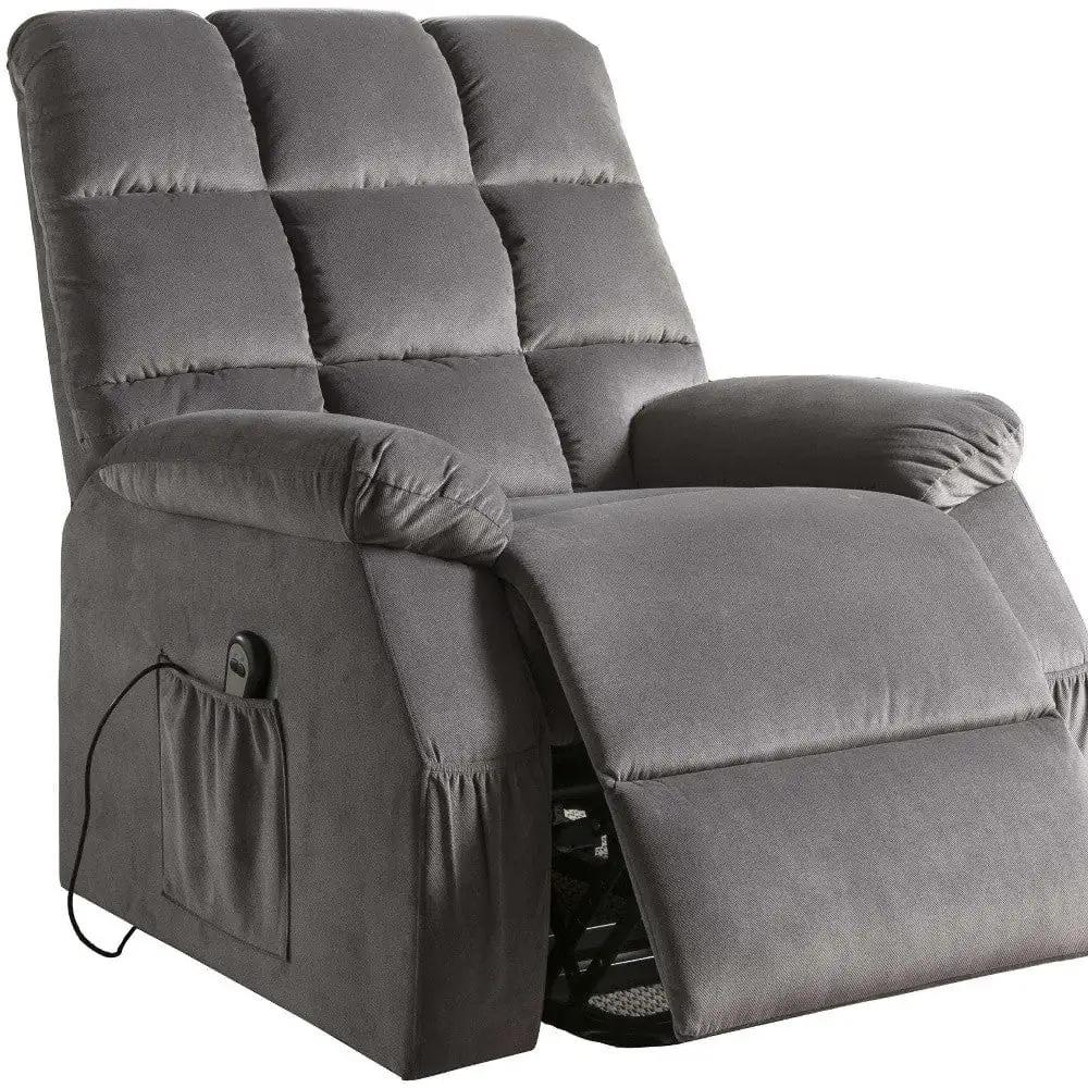 34" Gray Velvet Power Heated Massage Recliner - Homeroots - Flyclothing LLC