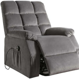 34" Gray Velvet Power Heated Massage Recliner - Homeroots
