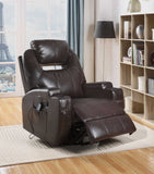 34" Brown Faux Leather Heated Massage Home Theater Recliner - Homeroots - Flyclothing LLC