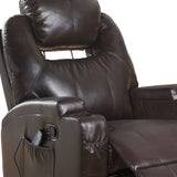 34" Brown Faux Leather Heated Massage Home Theater Recliner - Homeroots