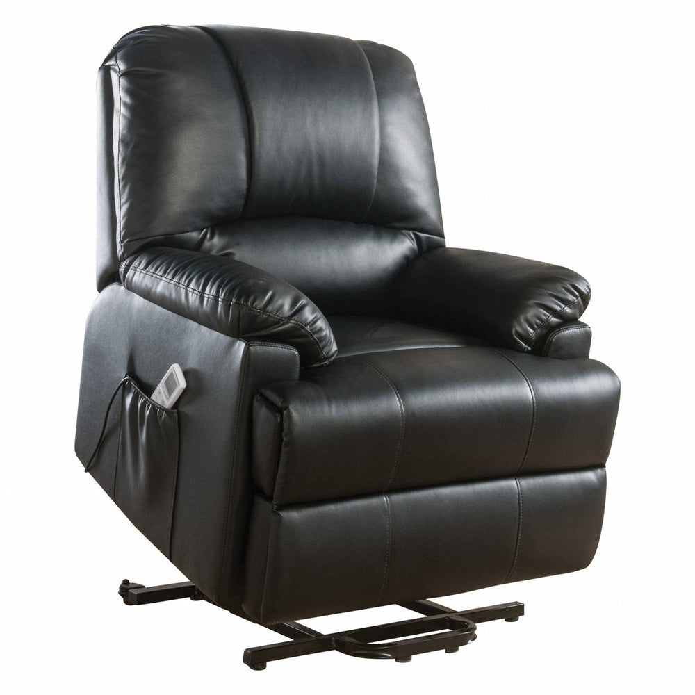 34" Black Faux Leather Power Massage Lift Assist Recliner - Homeroots