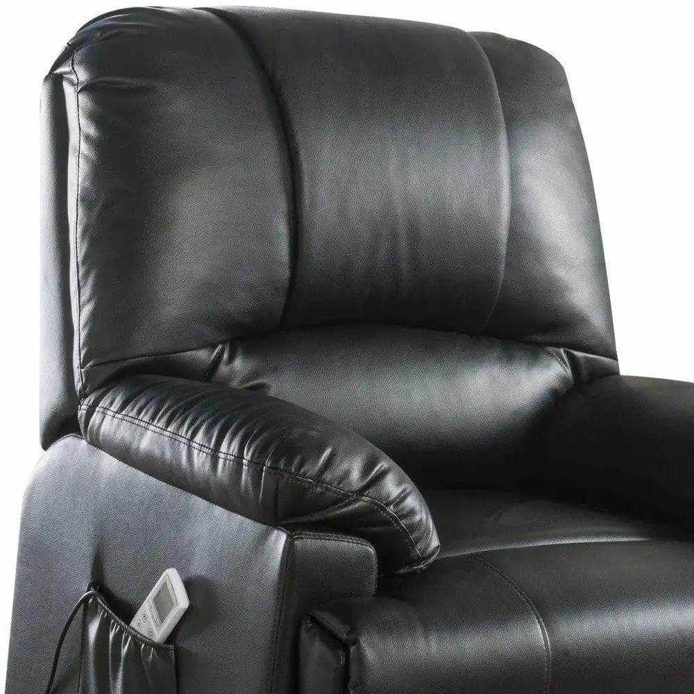 34" Black Faux Leather Power Massage Lift Assist Recliner - Homeroots - Flyclothing LLC