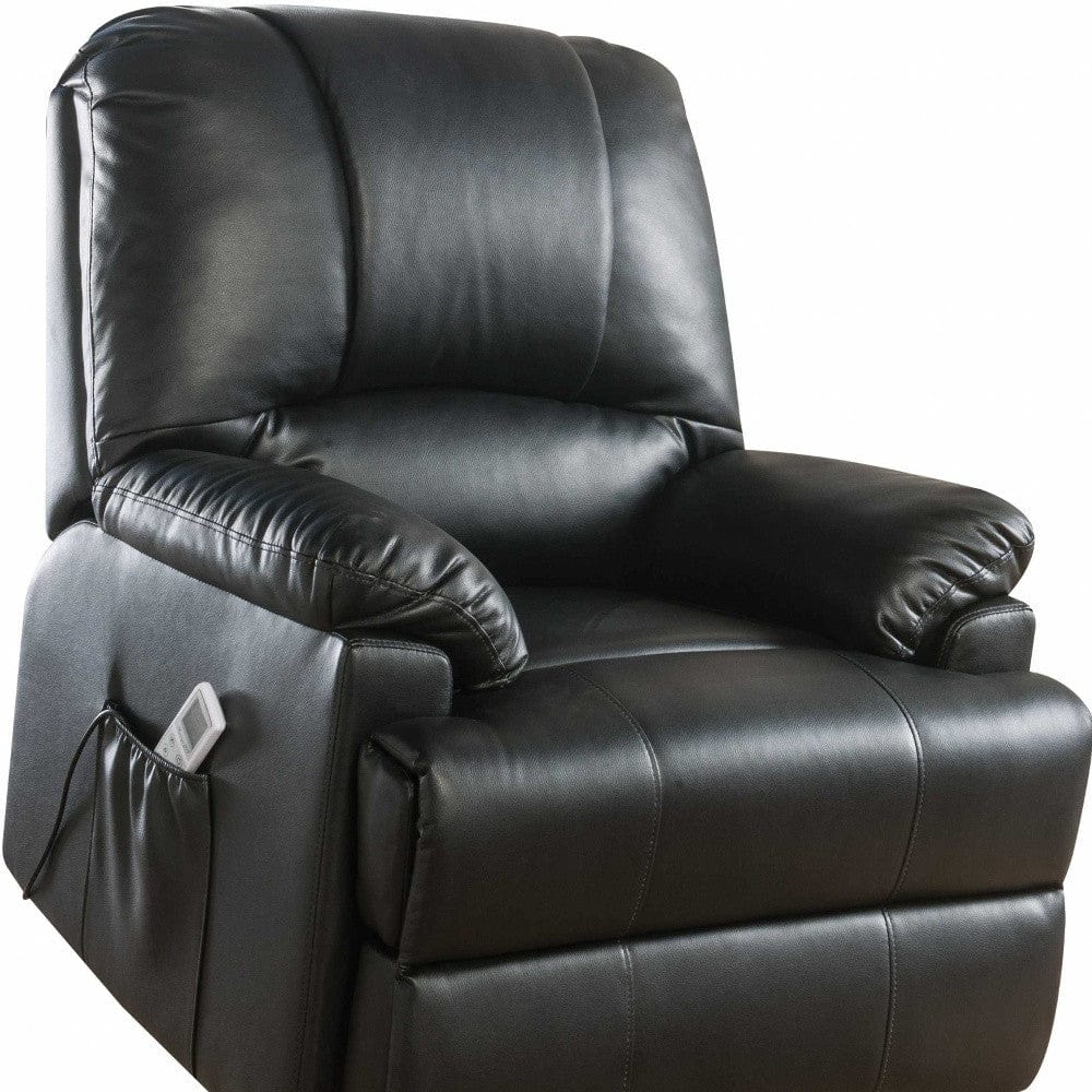 34" Black Faux Leather Power Massage Lift Assist Recliner - Homeroots - Flyclothing LLC