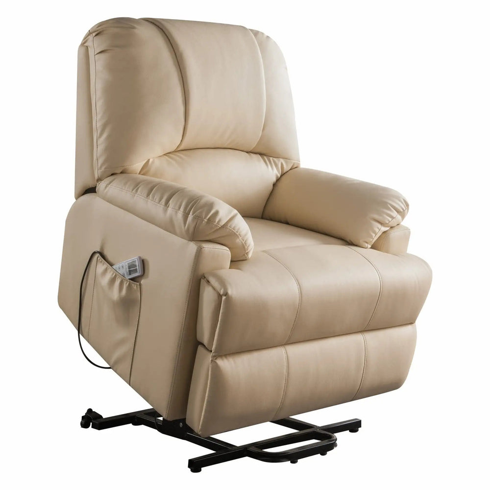 34" Beige Faux Leather Power Massage Lift Assist Recliner - Homeroots