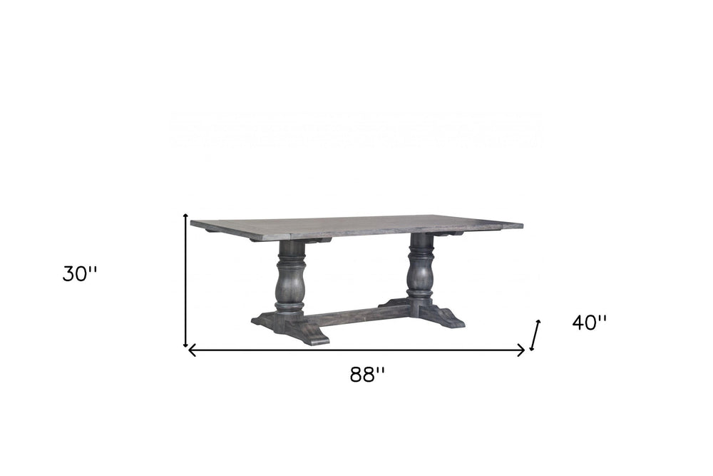 88" Light Gray And Gray Solid Wood Trestle Base Dining Table - Homeroots - Flyclothing LLC