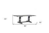 88" Light Gray And Gray Solid Wood Trestle Base Dining Table - Homeroots