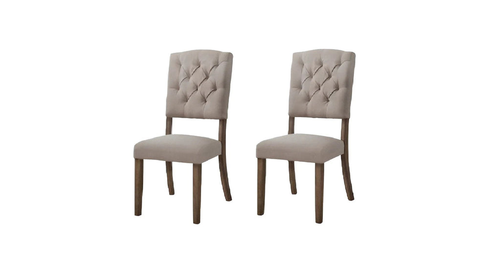 Set of Two Tufted Cream And Brown Upholstered Linen Open Back Dining Side Chairs - Homeroots