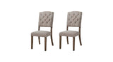 Set of Two Tufted Cream And Brown Upholstered Linen Open Back Dining Side Chairs - Homeroots