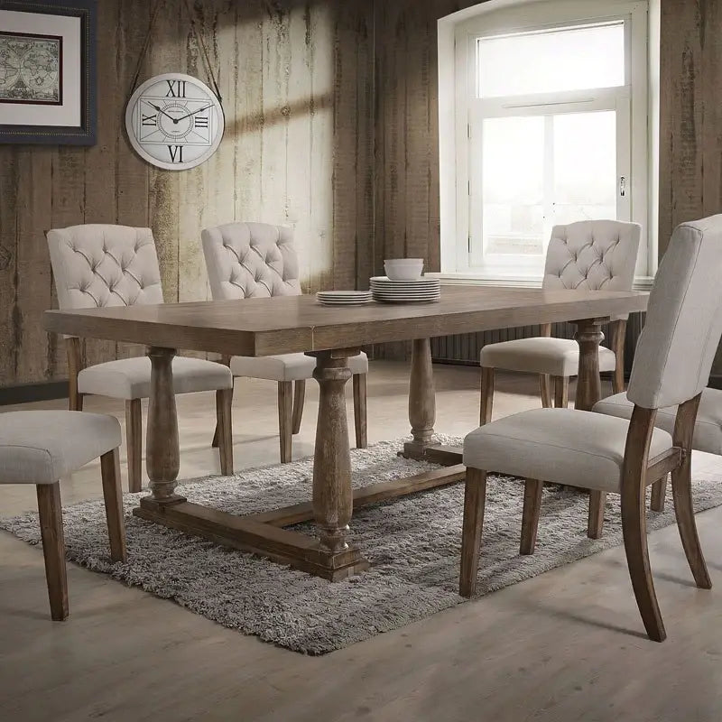 Set of Two Tufted Cream And Brown Upholstered Linen Open Back Dining Side Chairs - Homeroots - Flyclothing LLC