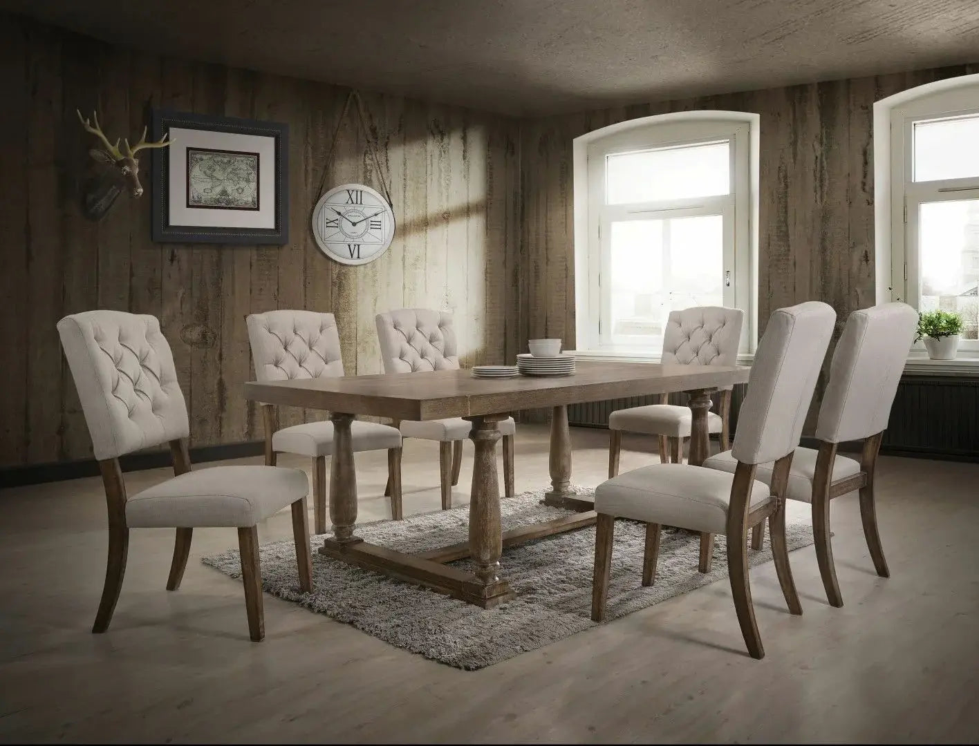 Set of Two Tufted Cream And Brown Upholstered Linen Open Back Dining Side Chairs - Homeroots - Flyclothing LLC