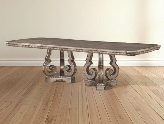 76" Champagne Solid Wood Double Pedestal Base Dining Table - Homeroots