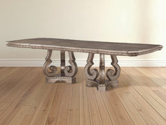 76" Champagne Solid Wood Double Pedestal Base Dining Table - Homeroots