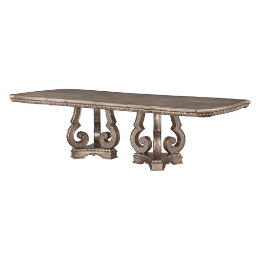 76" Champagne Solid Wood Double Pedestal Base Dining Table - Homeroots