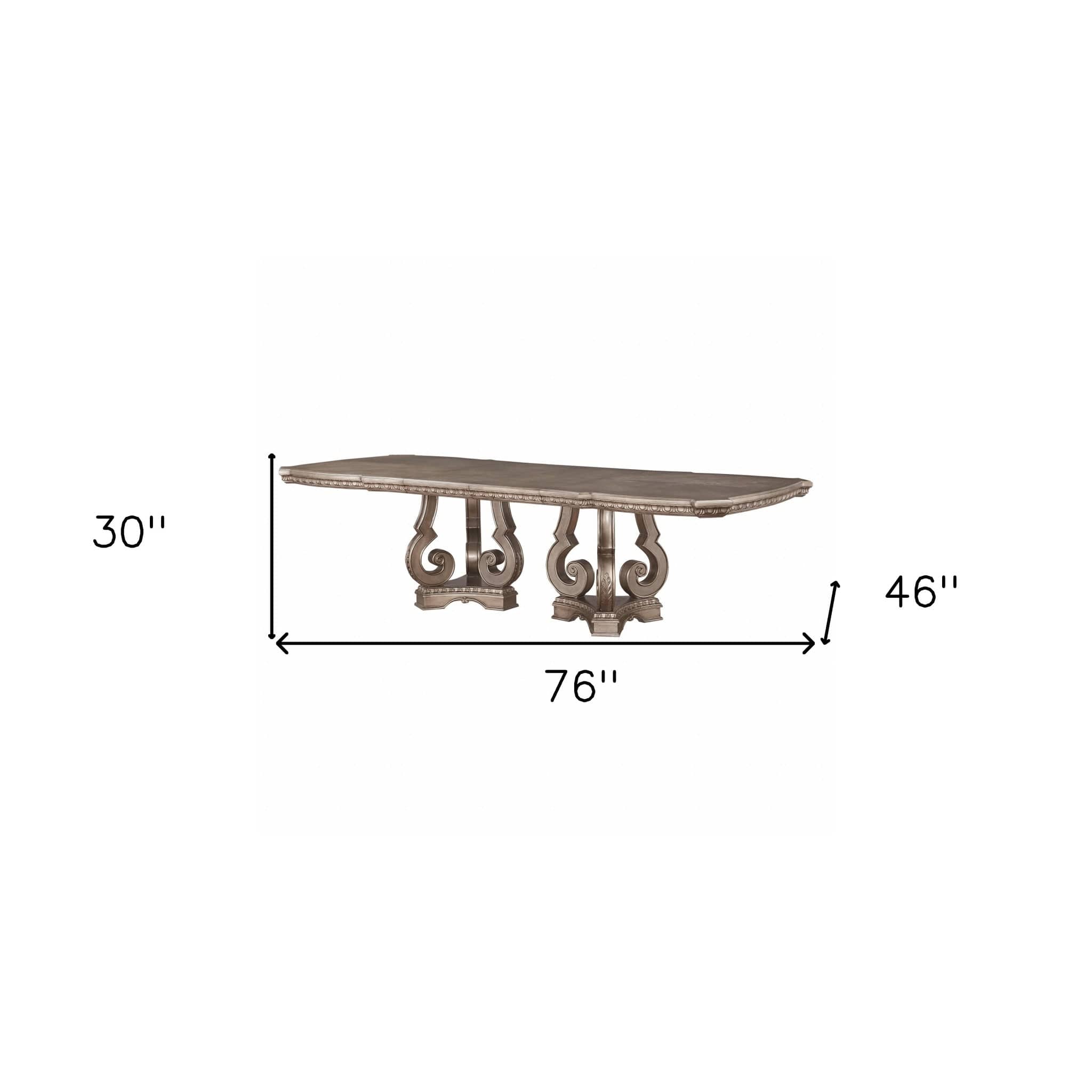 76" Champagne Solid Wood Double Pedestal Base Dining Table - Homeroots