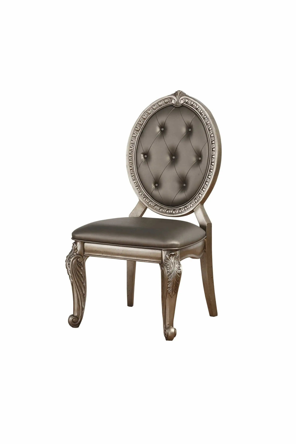 Set of Two Tufted Champagne Upholstered Faux Leather Dining Side Chairs - Homeroots