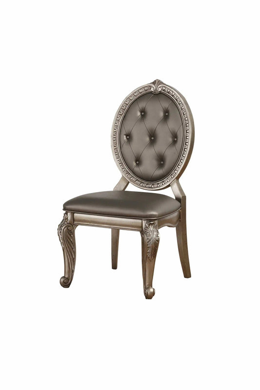 Set of Two Tufted Champagne Upholstered Faux Leather Dining Side Chairs - Homeroots - Flyclothing LLC