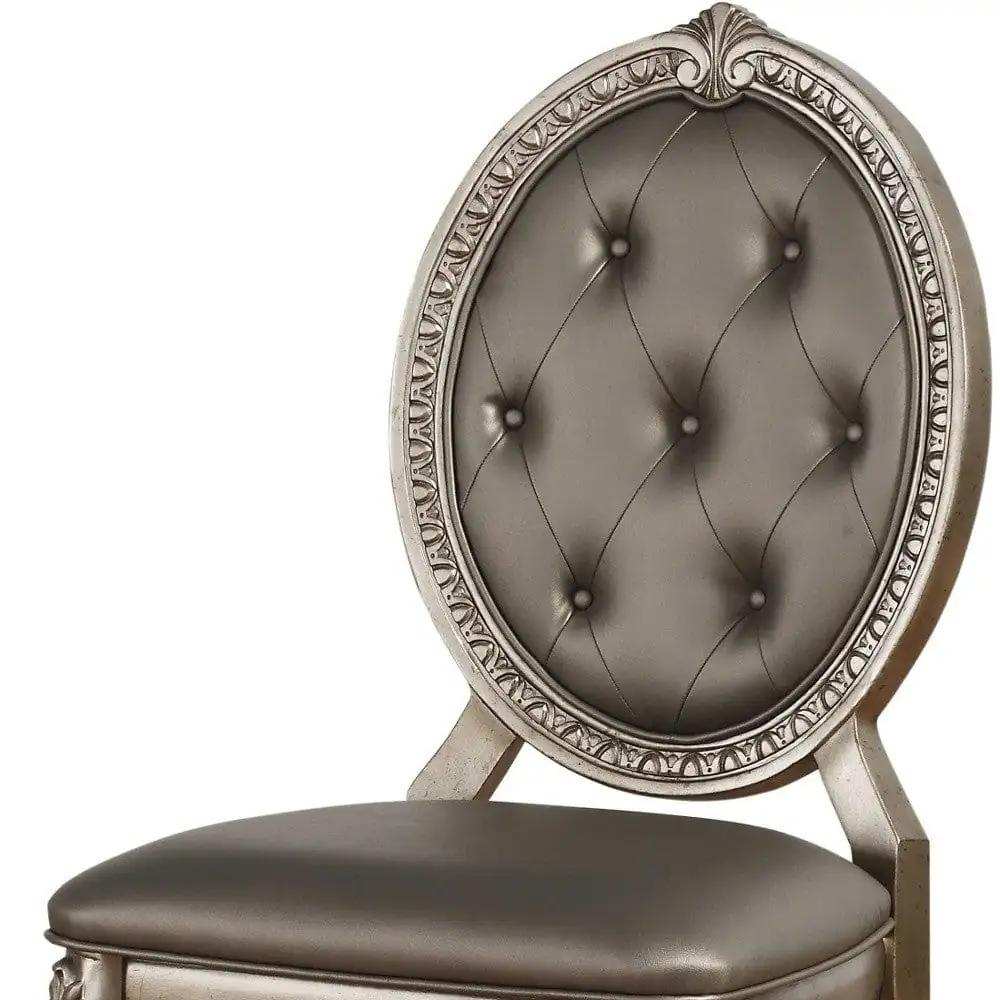 Set of Two Tufted Champagne Upholstered Faux Leather Dining Side Chairs - Homeroots - Flyclothing LLC