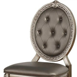 Set of Two Tufted Champagne Upholstered Faux Leather Dining Side Chairs - Homeroots
