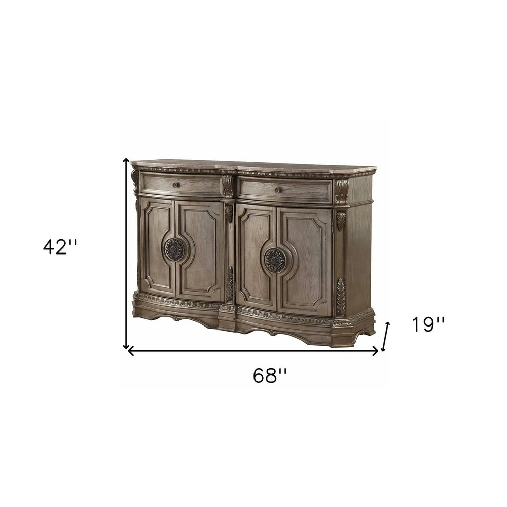 68" Champagne Solid Wood Two Drawer Sideboard - Homeroots - Flyclothing LLC