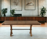 64" Brown Solid Wood Removable Leaf Trestle Base Dining Table - Homeroots