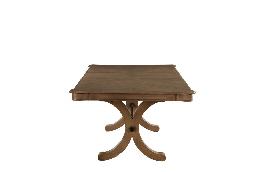 64" Brown Solid Wood Removable Leaf Trestle Base Dining Table - Homeroots - Flyclothing LLC