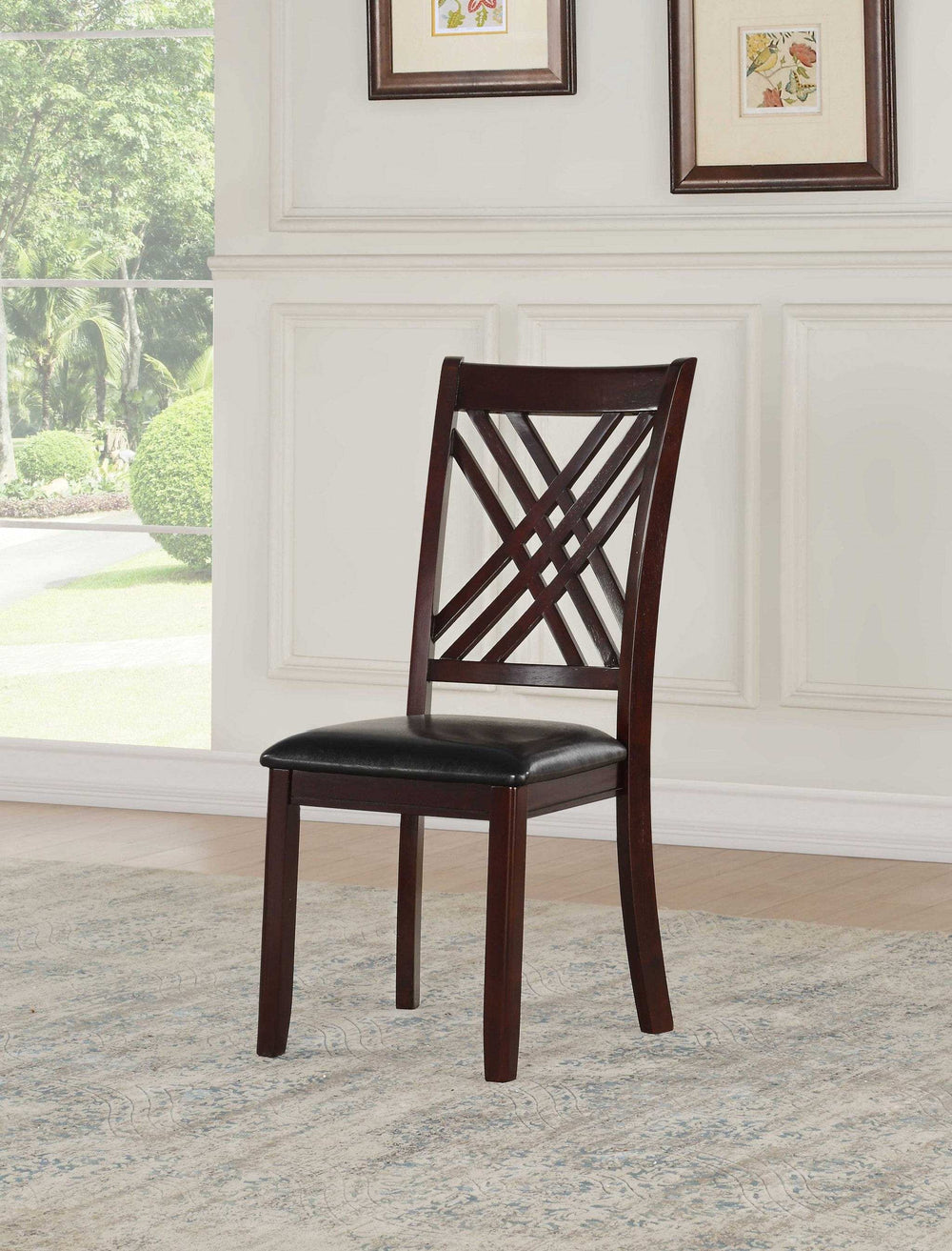 Set of Two Black Upholstered Faux Leather Cross Back Dining Side Chairs - Homeroots - Flyclothing LLC