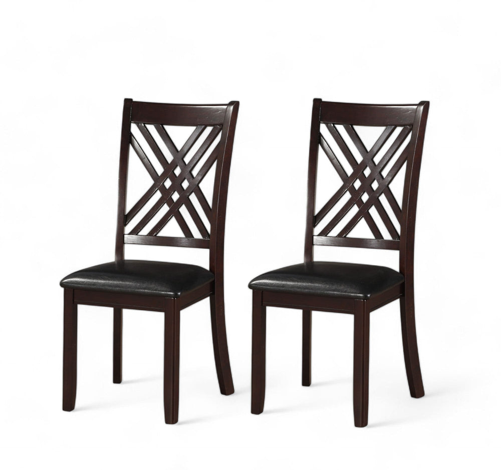 Set of Two Black Upholstered Faux Leather Cross Back Dining Side Chairs - Homeroots