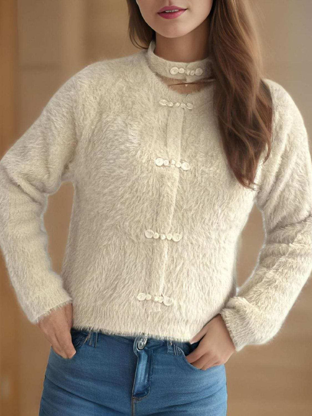 Cutout Knot Button Long Sleeve Cardigan - Trendsi - Flyclothing LLC