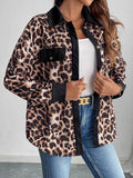 Leopard Collared Neck Button Up Shacket - Trendsi