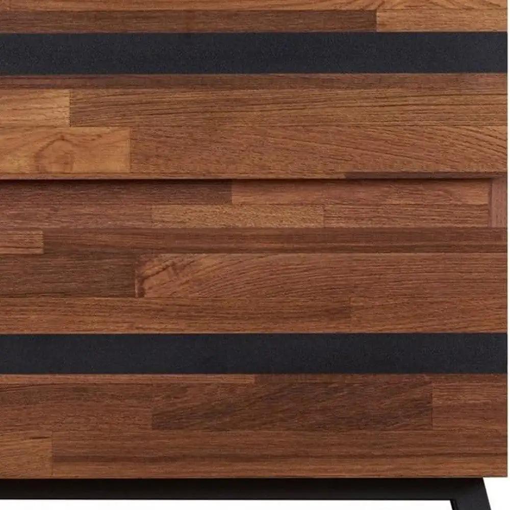 23" Black And Brown Wood And Iron End Table With Two Drawers - Homeroots