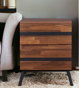 23" Black And Brown Wood And Iron End Table With Two Drawers - Homeroots - Flyclothing LLC