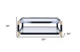 54" Clear And Black and White Glass And Metal Coffee Table With Shelf - Homeroots - Flyclothing LLC