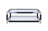 54" Clear And Black and White Glass And Metal Coffee Table With Shelf - Homeroots