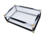 54" Clear And Black and White Glass And Metal Coffee Table With Shelf - Homeroots