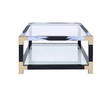 54" Clear And Black and White Glass And Metal Coffee Table With Shelf - Homeroots