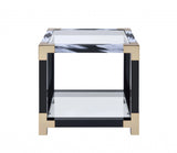 25" Black and Gold And Clear Glass And Iron Square End Table With Shelf With Magazine Holder - Homeroots