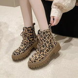 Animal Print Lace-Up Ankle Boots - Trendsi - Flyclothing LLC