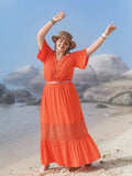 Plus Size V-Neck Flutter Sleeve Maxi Dress - Trendsi - Flyclothing LLC