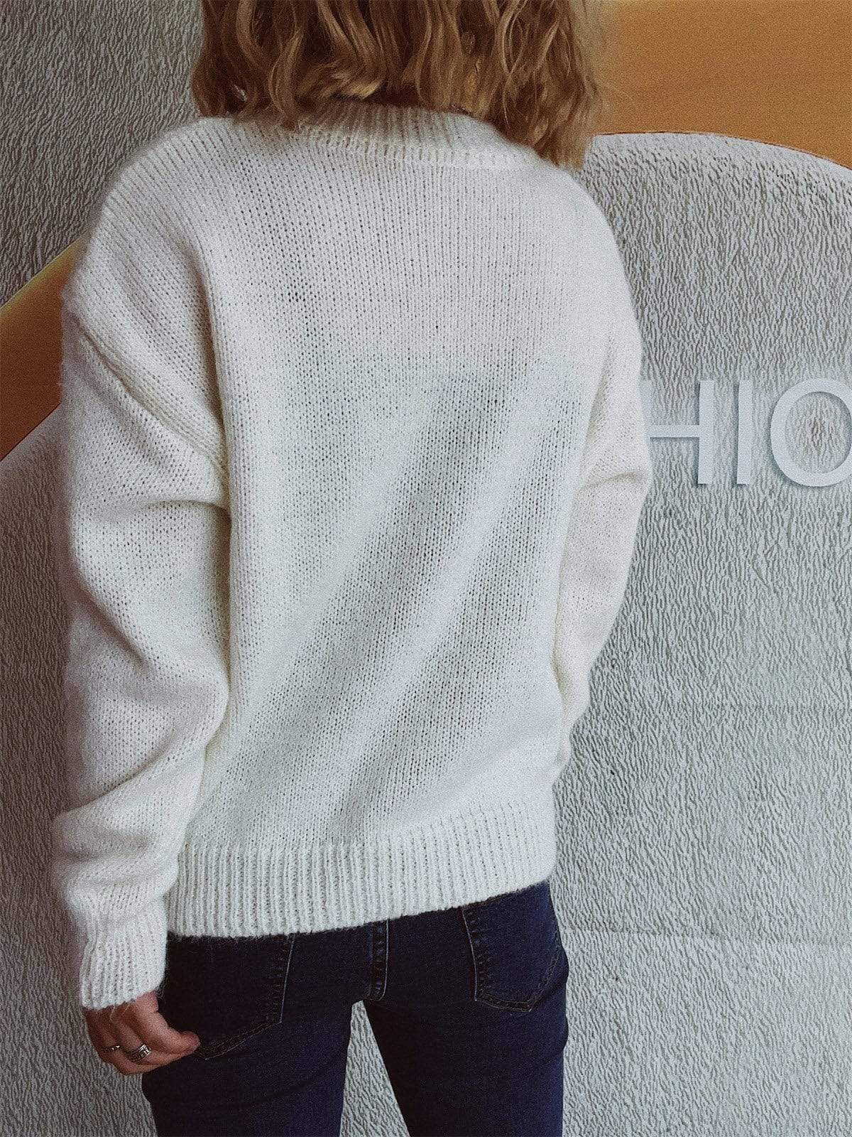 Bow Trim Round Neck Long Sleeve Sweater - Trendsi - Flyclothing LLC