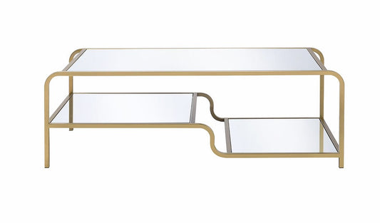 52" X 24" X 18" Gold And Clear Glass Metal Coffee Table - Homeroots