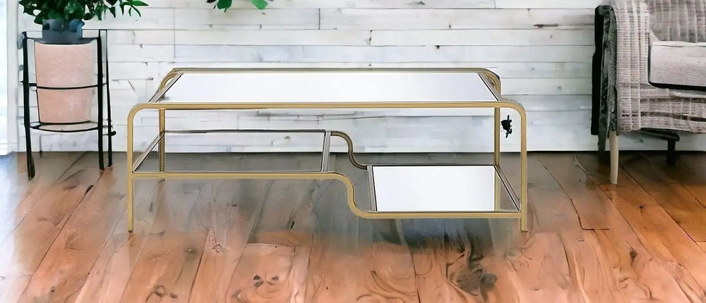 52" X 24" X 18" Gold And Clear Glass Metal Coffee Table - Homeroots - Flyclothing LLC
