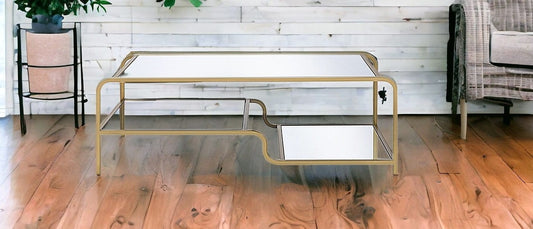 52" X 24" X 18" Gold And Clear Glass Metal Coffee Table - Homeroots