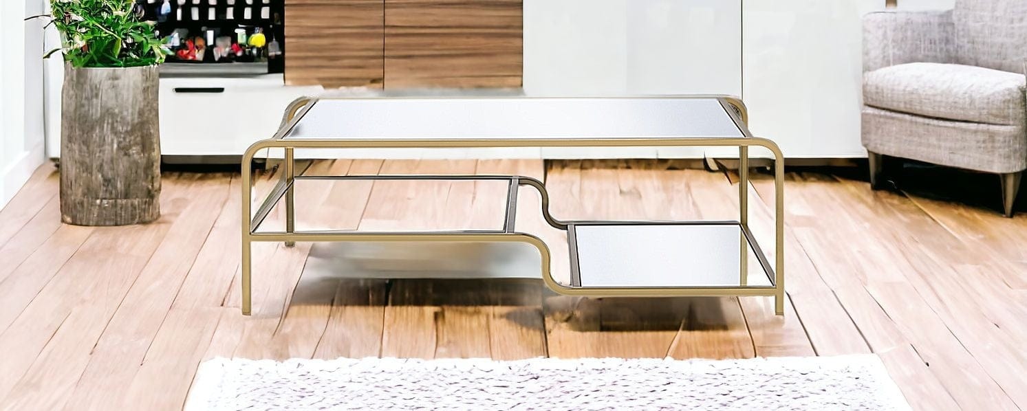 52" X 24" X 18" Gold And Clear Glass Metal Coffee Table - Homeroots
