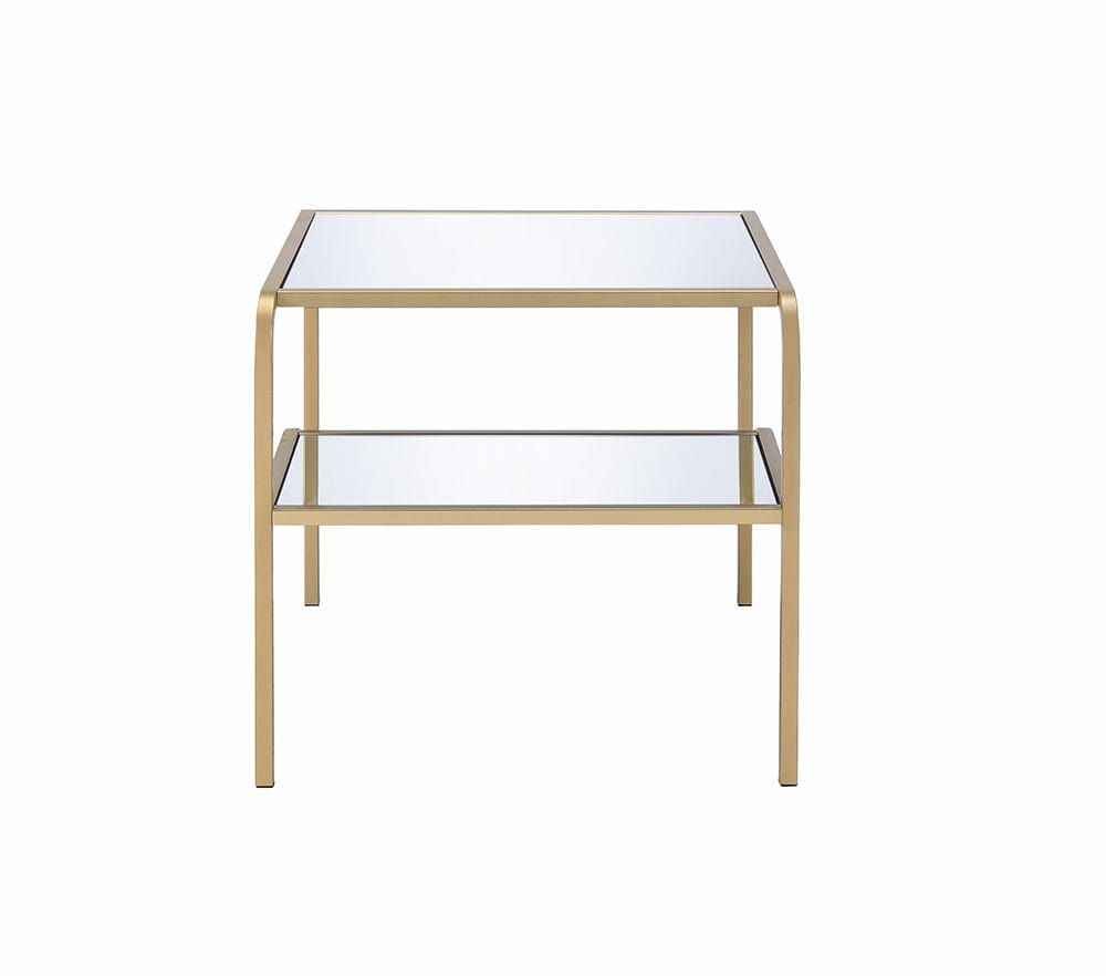 23" Gold And Clear Glass End Table With Two Shelves - Homeroots - Flyclothing LLC
